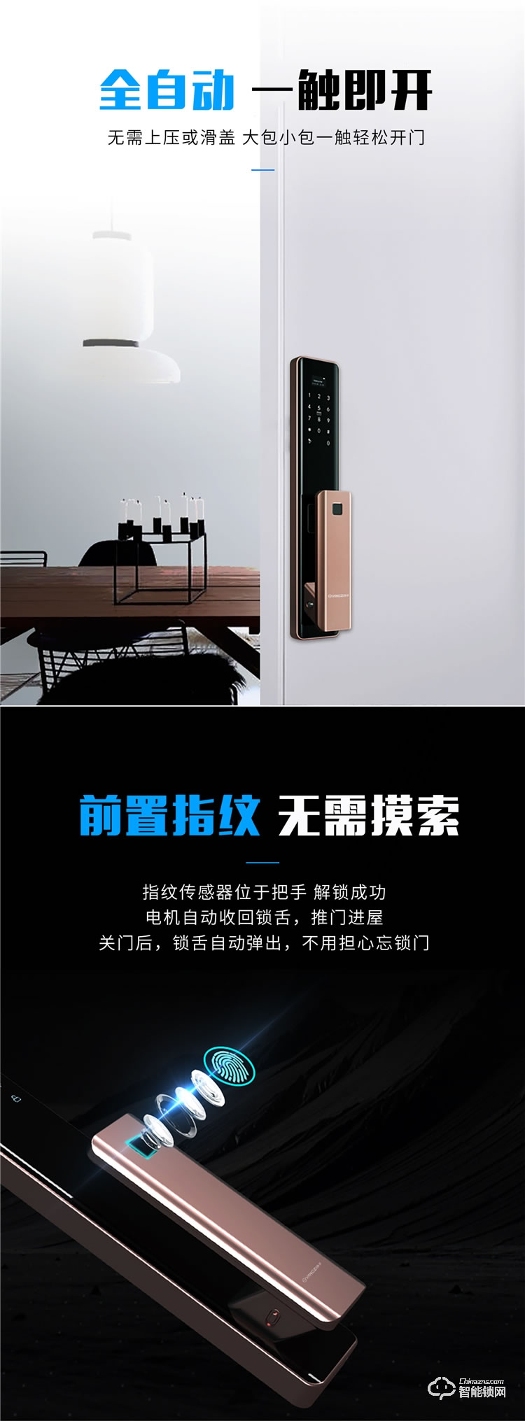 扬子智能锁 Q8家用防盗门推拉式智能门锁