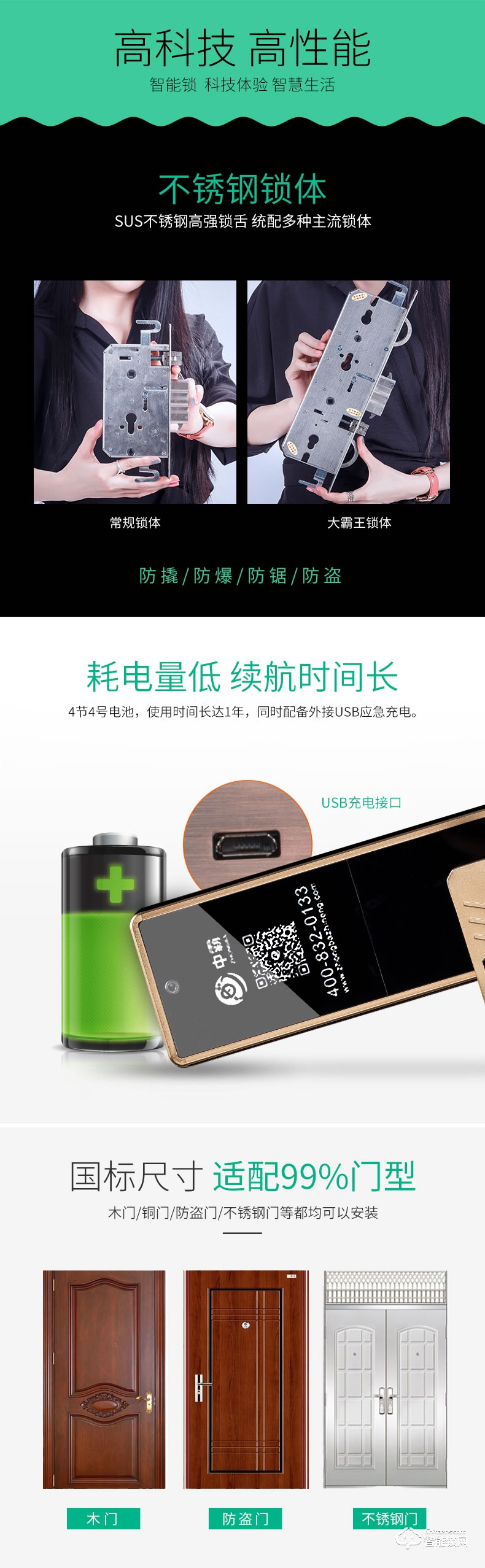 中霸智能锁 Z67指纹密码锁 防盗门刷卡锁