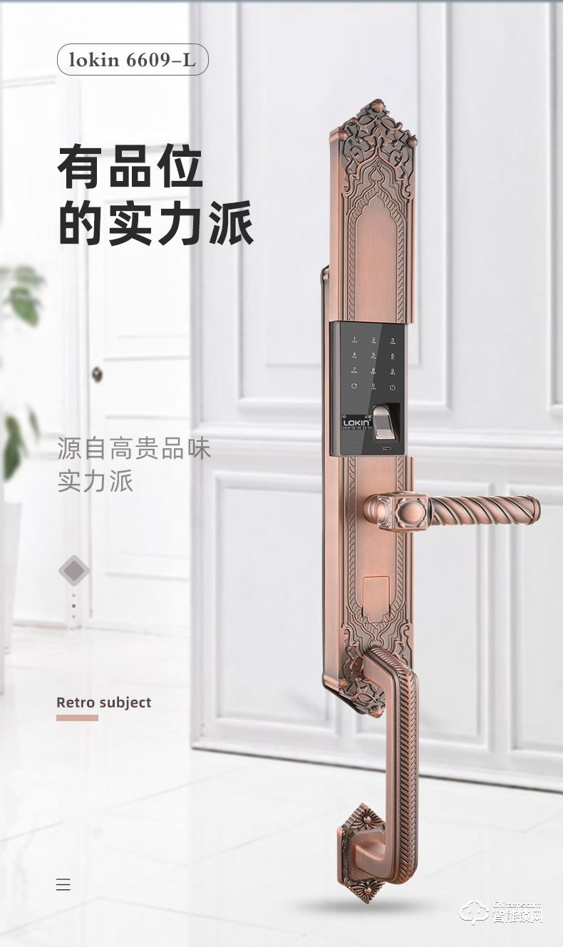 乐肯智能锁 6609-L欧式古典大拉手智能门锁