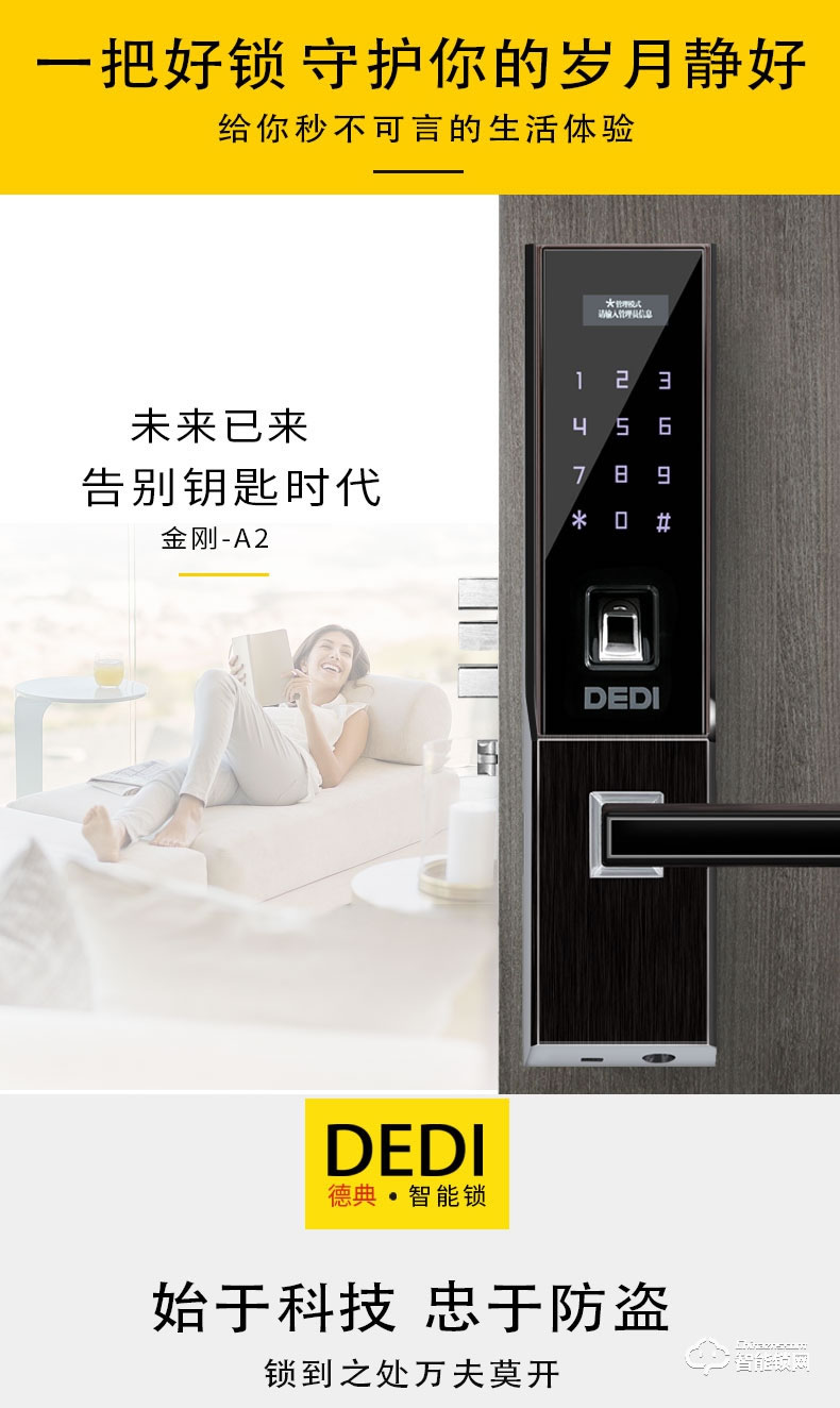德典智能锁 A2家用防盗大门锁智能电子锁
