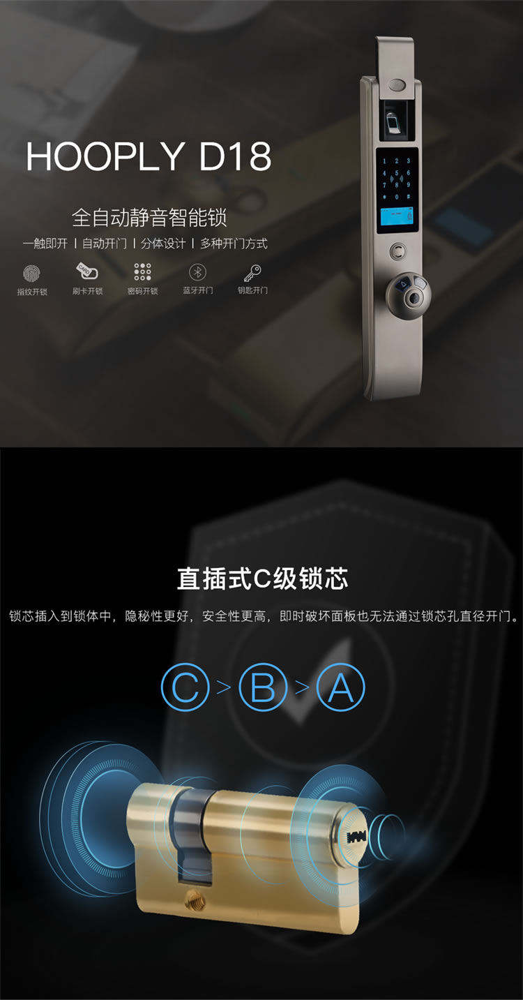 鸿利智能锁 D18防盗门小滑盖密码智能锁