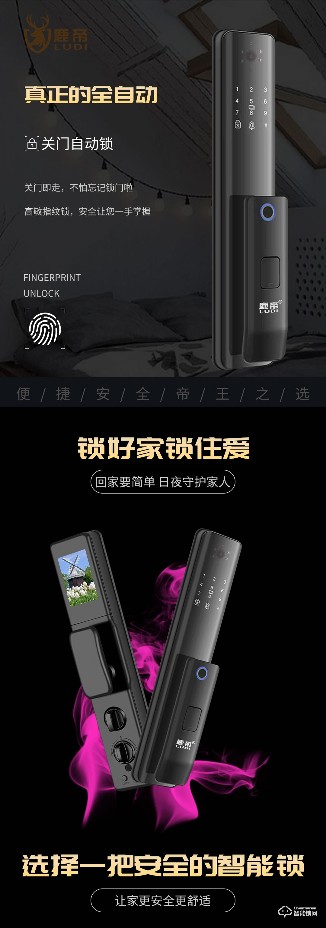 鹿帝智能锁 LD旗舰版全自动猫眼智能门锁