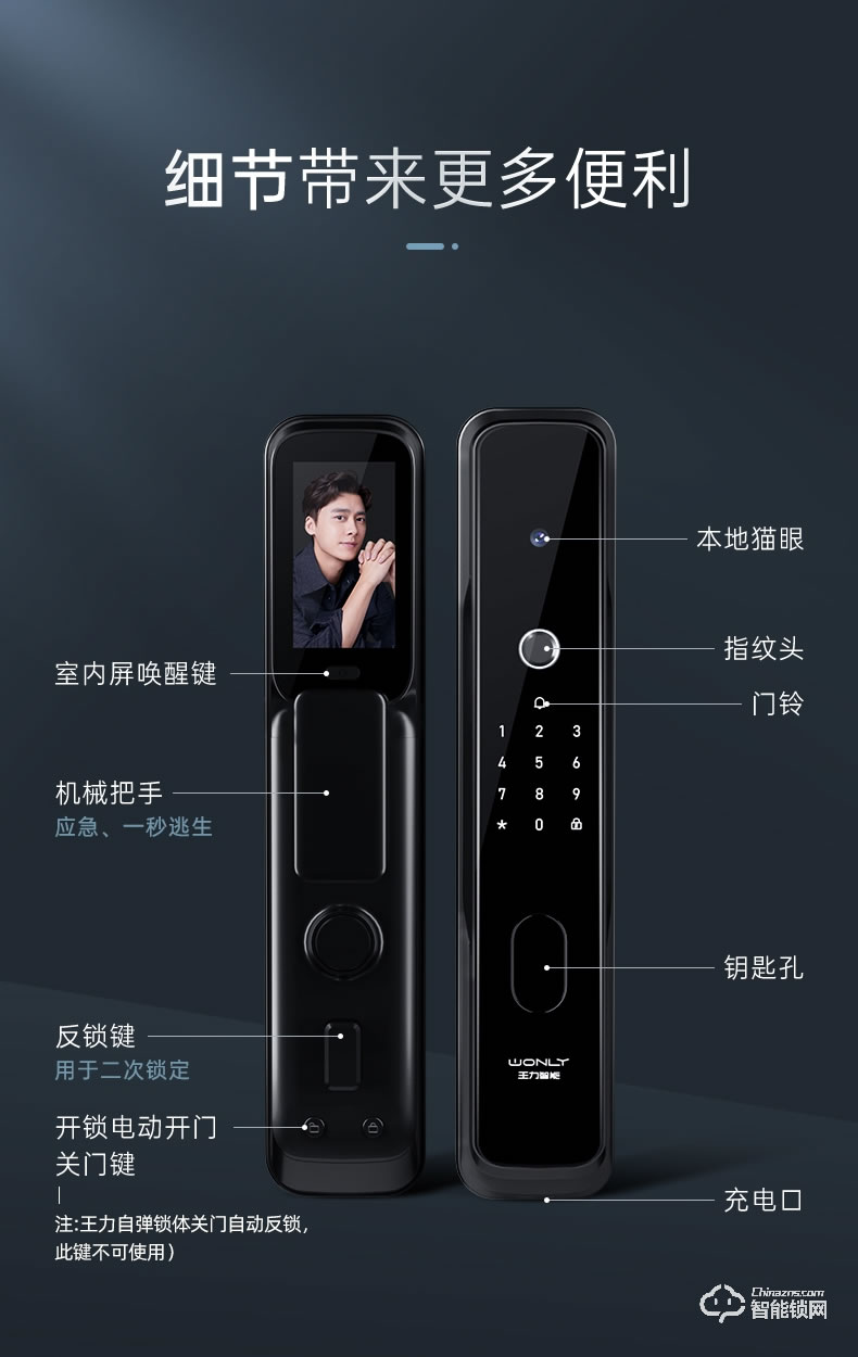 王力智能锁XD107 指纹锁家用防盗门密码锁
